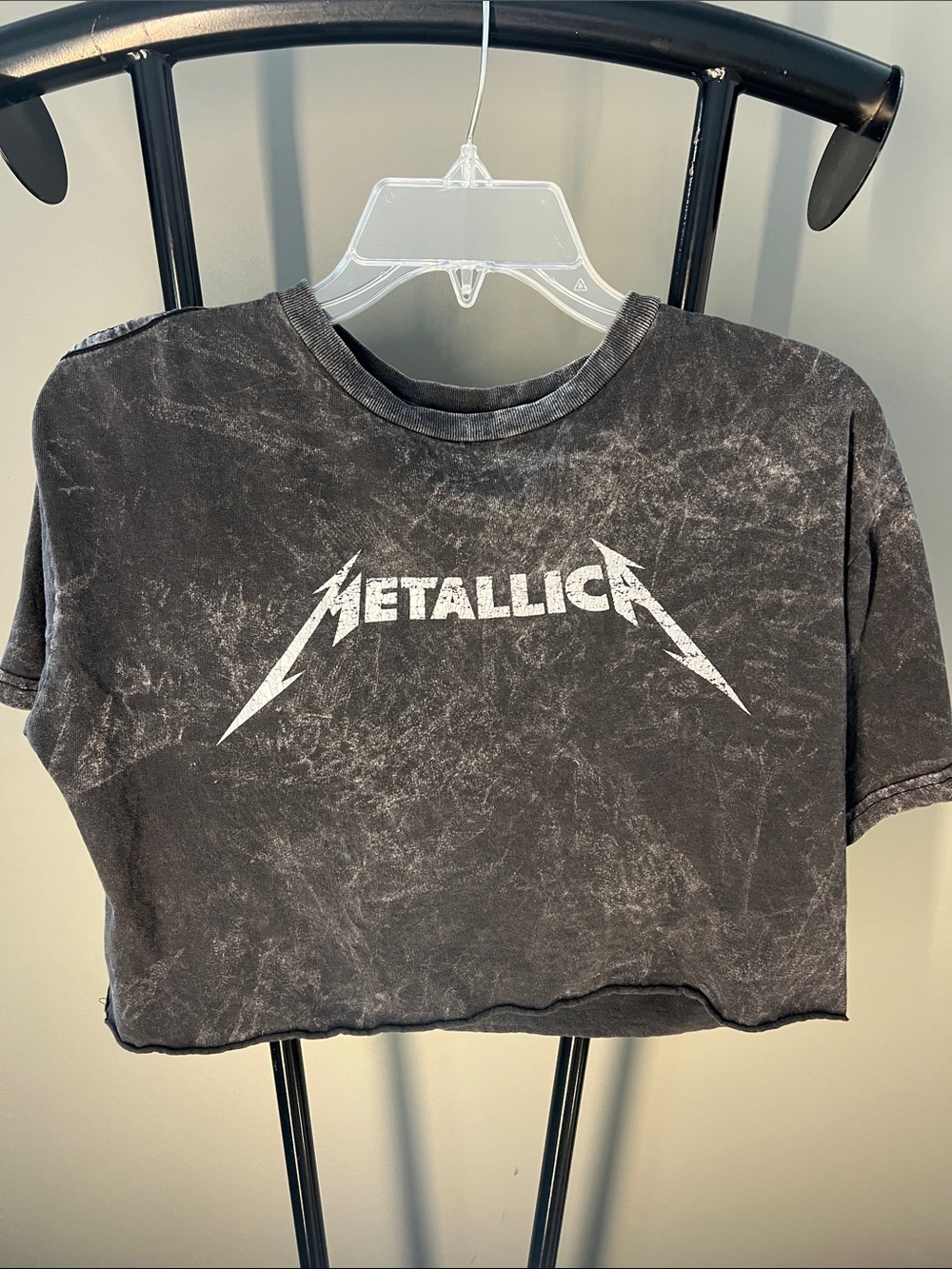 Metallica Black Acid-Wash Crop Top - Women's